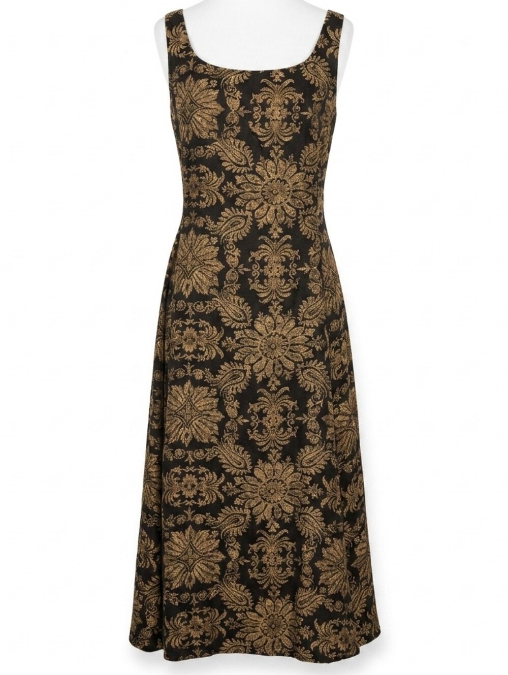Lauren Ralph Lauren Bland & Tan Floral Silk Fit And Flare Sleeveless Dress Sz 12